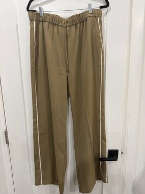 Primary Khaki Wide-Leg Pants with White Side Stripe women’s size large primark